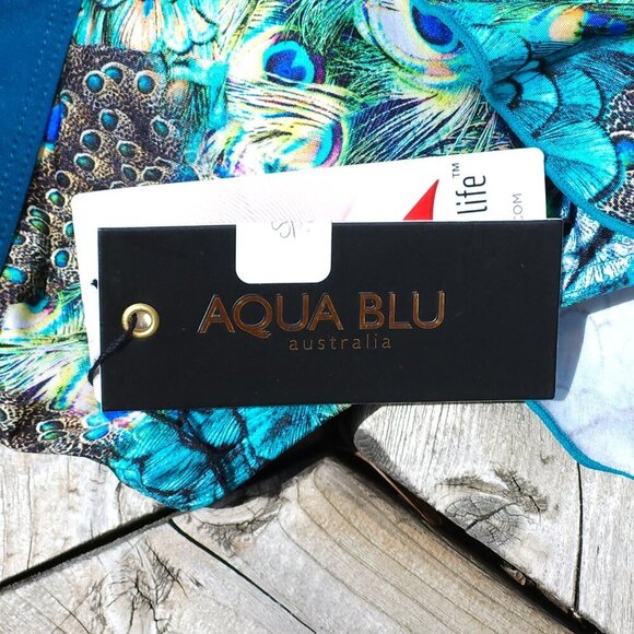 SEXY AQUA BLU Austrailia Peacock Ruffle Swim Top Women's Size 8 BNWT - Picture 13 of 15